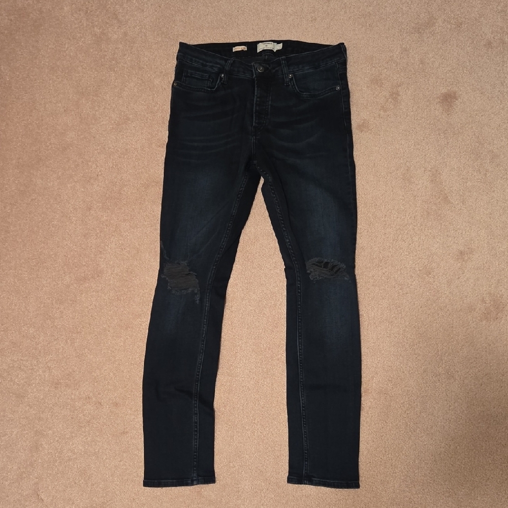 Topman Black Skinny Jeans with Distressed Details